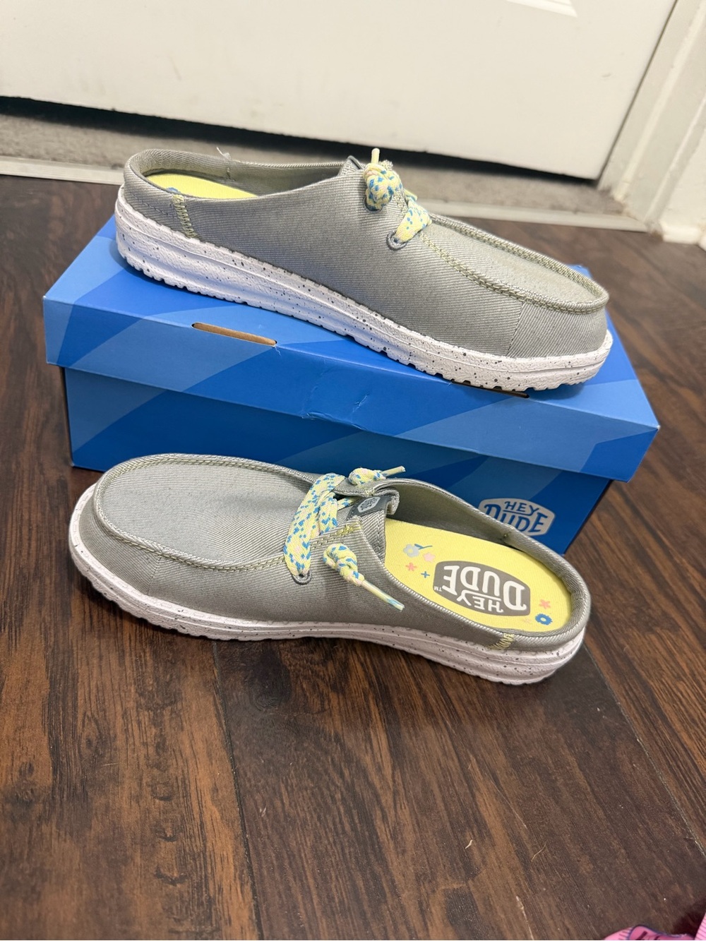 Hey Dude Casual Grey Canvas Slip-On Mules with Patterned Laces